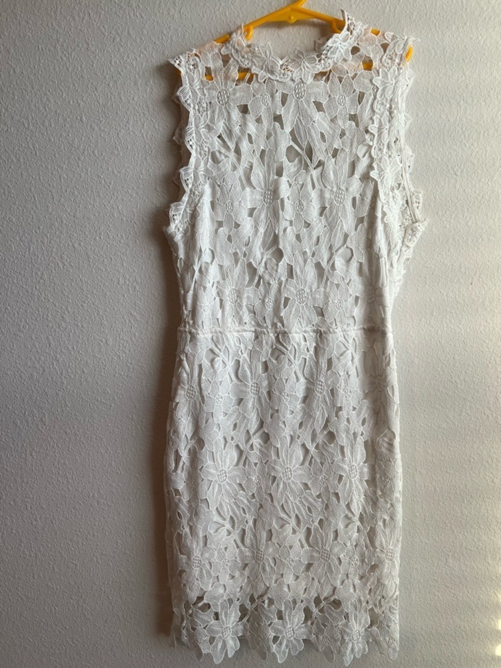 Mimi Womens White High Neck Floral Eyelet Lace Midi Dress SM Bride Graduation